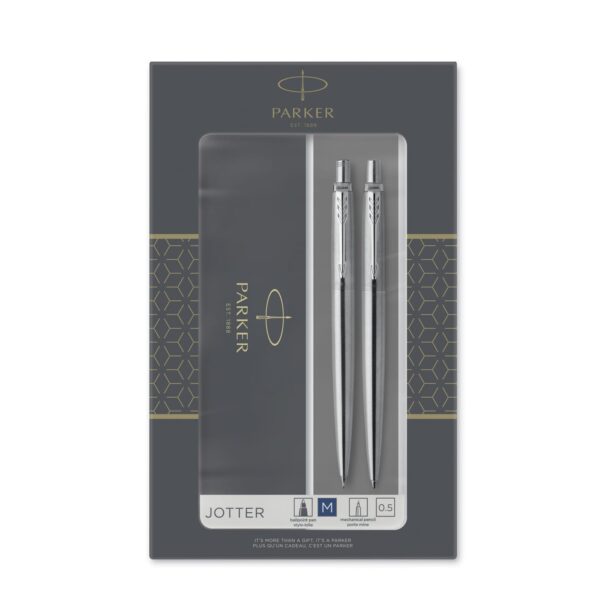 Подарочный набор: Jotter Core Stainless Steel CT - ручка шариковая и механический карандаш PARKER 2093256 - 1