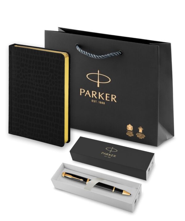 Подарочный набор Parker: ручка-роллер Parker IM Metal Black GTи ежедневник черного цвета с имитацией под кожу рептилии