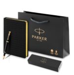 Подарочный набор Parker: ручка-роллер Parker IM Metal Black GTи ежедневник черного цвета с имитацией под кожу рептилии 7
