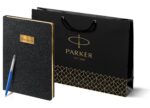 Подарочный набор: Шариковая ручка Parker Jotter ORIGINALS BLUE CT, стержень: Mblue и Ежедневник недатированный черный с золотистым с 13