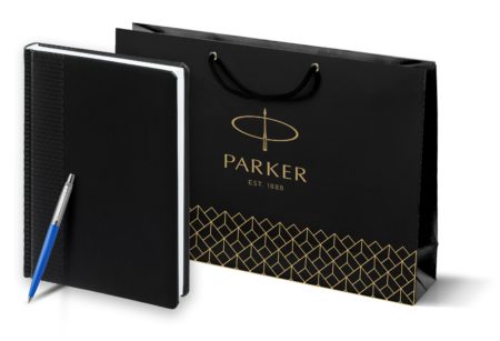 Подарочный набор: Шариковая ручка Parker Jotter Originals Blue Chrom CT, стержень: Mblue и Ежедневник черный недатированный