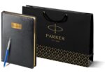 Подарочный набор: Шариковая ручка Parker Jotter Originals Blue Chrom CT, стержень: Mblue и Ежедневник черный недатированный 9