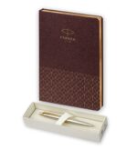Подарочный набор: Шариковая ручка Parker Jotter Russia SE, цвет: St. Steel GT и Ежедневник недатированный, коричневый 6