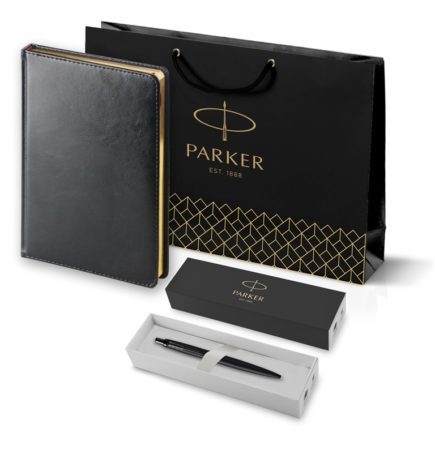 Подарочный набор: Шариковая ручка Parker Jotter XL SE20 Monochrome в подарочной упаковке, цвет: Black, стержень: Mblue и Ежедневник недатированный А5