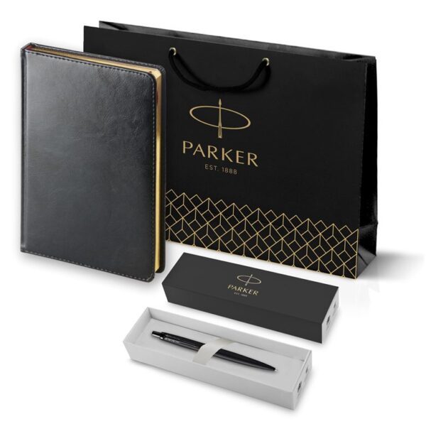 Подарочный набор: Шариковая ручка Parker Jotter XL SE20 Monochrome в подарочной упаковке, цвет: Black, стержень: Mblue и Ежедневник черный недатирова