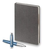 Подарочный набор: Ручка роллер Parker IM Premium T318 Blue Grey CT, цвет чернил черный и ежедневник серого цвета 3