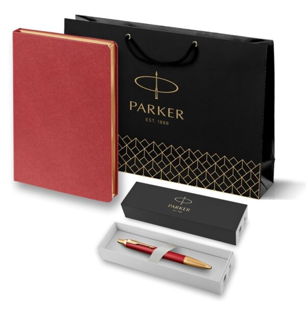 Подарочный набор: Шариковая ручка Parker IM Premium K318 Red GT, цвет чернил синий и красный ежедневник с золотым срезом - 1