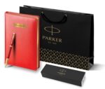 Подарочный набор: Ручка роллер Parker IM Premium T318 Red GT, цвет чернил черный и красный недатированный ежедневник с золотым срезом 10