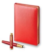 Подарочный набор: Ручка перьевая Parker IM Premium F318 Red GT, цвет чернил синий и красный недатированный ежедневник с золотым срезом 3