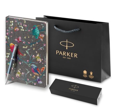 Подарочный набор: Ручка роллер Parker IM Premium T318 Blue Grey CT, цвет чернил черный и ежедневник серого цвета