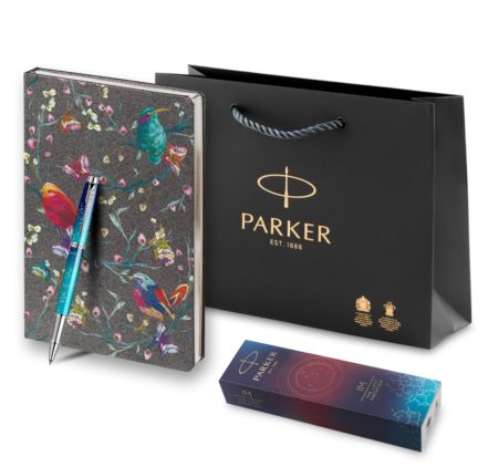Подарочный набор Parker: ручка-роллер Parker IM Metal Black GTи ежедневник черного цвета с имитацией под кожу рептилии