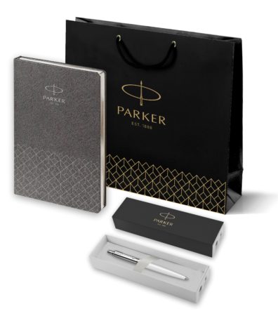 Подарочный набор: Шариковая ручка Parker Jotter XL SE20 Monochrome в подарочной упаковке, цвет: Black, стержень: Mblue и Ежедневник черный недатирова