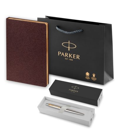 Подарочный набор Parker: темно-зеленый ежедневник с золотыми страницами и шариковая ручка Jotter Essential, стержень синего цвета