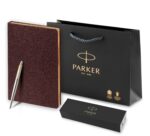Подарочный набор: Шариковая ручка Parker Jotter Essential, St. Steel GT, стержень: Mblue и Ежедневник недатированный коричневый 5