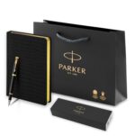 Подарочный набор: Перьевая ручка Parker IM Metal Black GT (глянцевый черный лак) и Ежедневник недатированный А5 черный 5