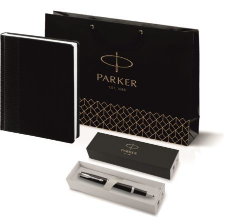 Подарочный набор: Ручка роллер Parker IM Metal Core Brushed Metal GT и Ежедневник недатированный А5 чёрный