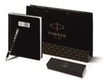 Подарочный набор: Ручка роллер Parker IM Metal Black CT и Ежедневник недатированный черный 15