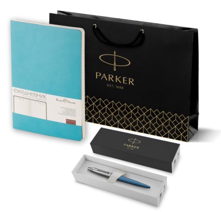 Подарочный набор: Шариковая ручка Parker Jotter Essential, Satin Black CT, стержень: Mblue, в подарочной упаковке и черный недатированный ежедневник