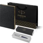 Подарочный набор: Шариковая ручка Parker Jotter Essential, Royal Blue CT, стержень: Mblue и Ежедневник недатированный черный с золотистым срез