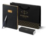 Подарочный набор: Шариковая ручка Parker Jotter Essential, Royal Blue CT, стержень: Mblue и Ежедневник недатированный черный с золотистым срез 12