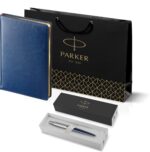 Подарочный набор: Шариковая ручка Parker Jotter Essential, Royal Blue CT, стержень: Mblue и Ежедневник синий недатированный
