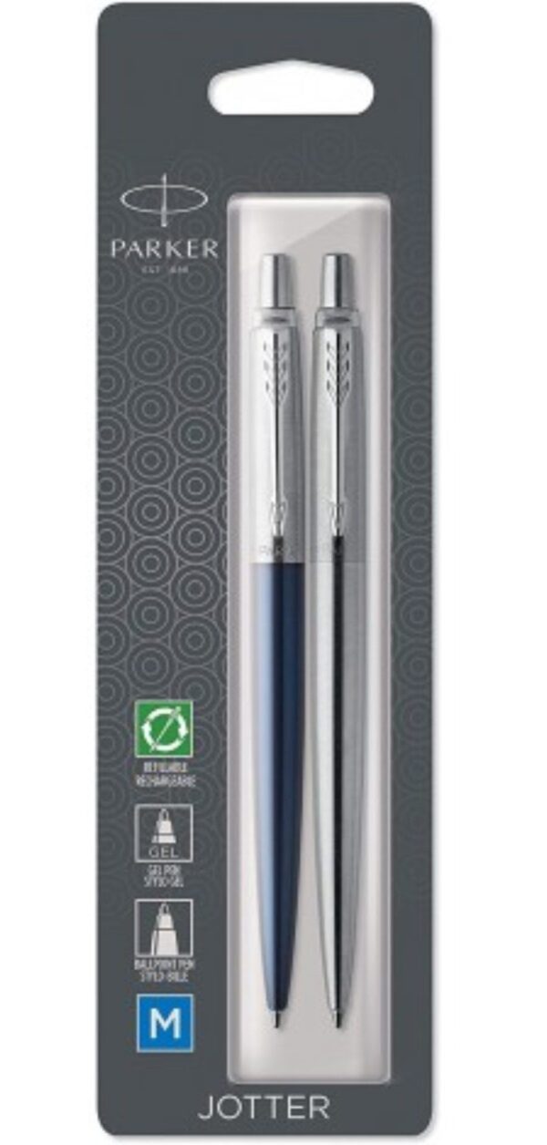Набор из 2х ручек Parker Jotter шариковая ручка Royal Blue CT и гелевая ручка Stainless Steel CT в блистерной упаковке