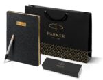 Подарочный набор: Ручка перьевая Parker Jotter Stainless Steel GT и Ежедневник недатированный черный с золотистым срезом 13