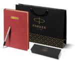 Подарочный набор: Ручка перьевая Parker Jotter Stainless Steel GT и Ежедневник недатированный красный 13
