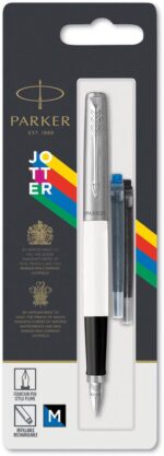 Перьевая ручка Parker Jotter, цвет ORIGINALS WHITE CT, цвет чернил синий/черный, толщина линии M, В БЛИСТЕРЕ