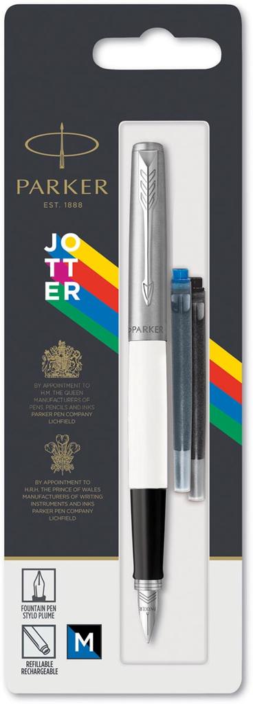 Перьевая ручка Parker Jotter, цвет ORIGINALS WHITE CT, цвет чернил синий/черный, толщина линии M, В БЛИСТЕРЕ