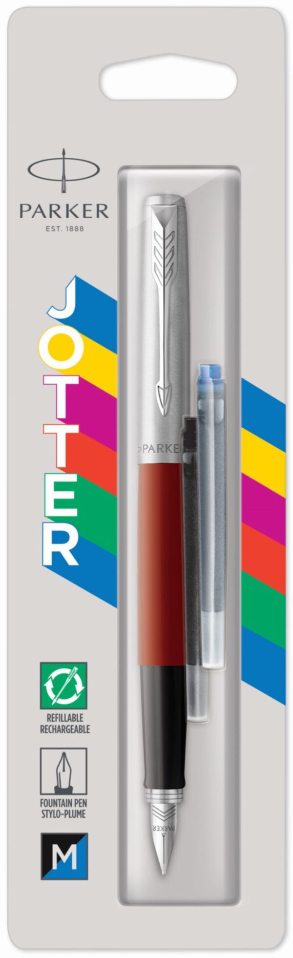 Перьевая ручка Parker Jotter, цвет ORIGINALS RED CT, цвет чернил синий/черный, толщина линии M, В БЛИСТЕРЕ
