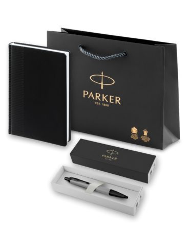 Подарочный набор Parker: черный ежедневник и черная шариковая ручка Parker IM Black Edition, цвет чернил синий