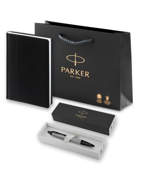 Подарочный набор: Шариковая ручка Parker PK IM MGREY BT , стержень Mblue в подарочной упаковке и Ежедневник  недатированный черный