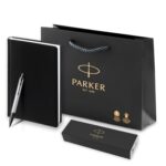 Подарочный набор: Шариковая ручка Parker PK IM MGREY BT , стержень Mblue в подарочной упаковке и Ежедневник  недатированный черный 10