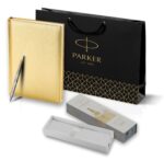 Подарочный набор: Шариковая ручка Parker Jotter Russia Steel GT и Ежедневник недатированный золотистый золотой срез 10