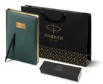 Подарочный набор: Шариковая ручка Parker  Jotter XL SE20 Monochrome в подарочной упаковке, цвет: Black, стержень: Mblue и Ежедневник зеленый недатиров 11
