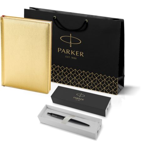 Подарочный набор: Шариковая ручка Parker Jotter XL SE20 Monochrome и Ежедневник недатированный, черный срез, черный.