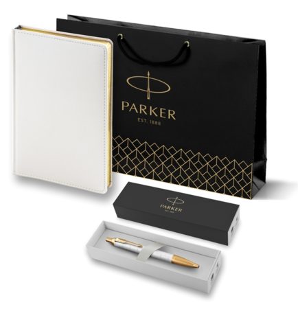 Подарочный набор: Перьевая ручка Parker IM Metal Black GT (глянцевый черный лак) и Ежедневник недатированный А5 черный