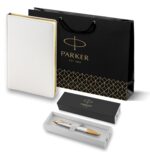 Подарочный набор: Ручка шариковая Parker IM Premium K318 Pearl GT, цвет чернил синий и белый недатированный ежедневник с золотым срезом