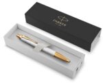 Подарочный набор: Ручка шариковая Parker IM Premium K318 Pearl GT, цвет чернил синий и белый недатированный ежедневник с золотым срезом 8
