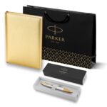 Подарочный набор: Ручка шариковая Parker IM Premium K318 Pearl GT, цвет чернил синий и золотистый ежедневник с золотым срезом страниц