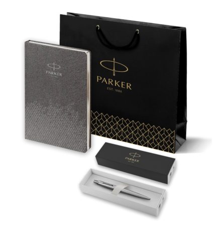 Подарочный набор: Шариковая ручка Parker Jotter Essential, St. Steel GT и Ежедневник  недатированный, коричневый