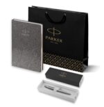 Подарочный набор: Шариковая ручка Parker Jotter Essential, St. Steel СT и Ежедневник  недатированный, серый