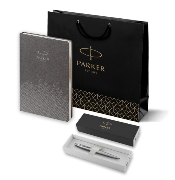 Подарочный набор: Шариковая ручка Parker Jotter Essential, St. Steel СT и Ежедневник  недатированный, серый