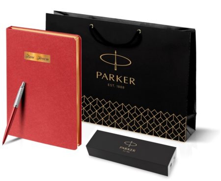 Подарочный набор: Шариковая ручка Parker Jotter Russia Steel GT и Ежедневник недатированный золотистый золотой срез