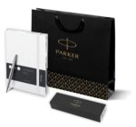 Подарочный набор:  Шариковая ручка Parker Jotter Essential, St. Steel СT и Ежедневник недатированный серебряный срез, белый. 11