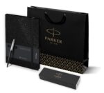 Подарочный набор:  Шариковая ручка Parker Jotter Essential, Satin Black CT и Ежедневник недатированный, черный срез, черный. 9
