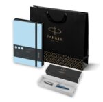 Подарочный набор: Шариковая ручка Parker Jotter Essential, Waterloo Blue CT и Ежедневник датированный, черный/голубой, с резинкой
