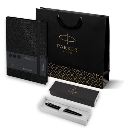 Подарочный набор Parker: Ежедневник черного цвета с золотистым срезом и шариковая ручка Parker Jotter XL YellowGold