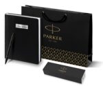 Подарочный набор Parker: черный ежедневник и черная шариковая ручка Parker IM Black Edition, цвет чернил синий 11